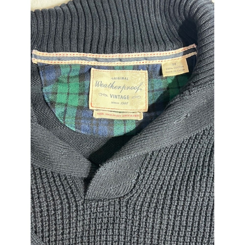 Weatherproof Vintage Mens Navy Blue Cotton Ribbed Shawl Collar Sweater Medium